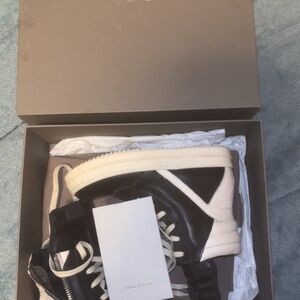 Rick Owens Black and Cream Leather Sneakers